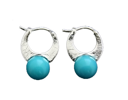 Pendientes de plata aro con bola turquesa 8 Mm.